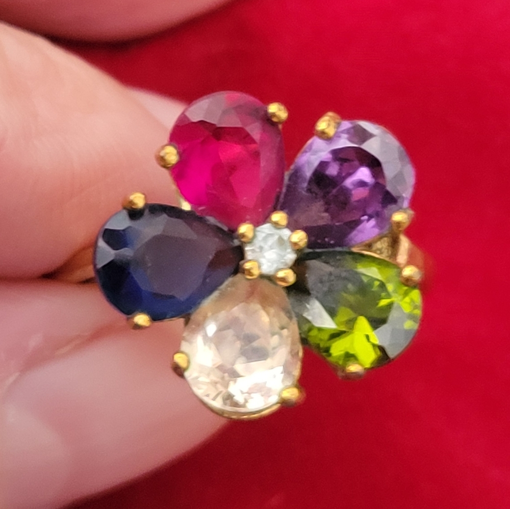Multicolor Gemstone Flower Ring - image 1